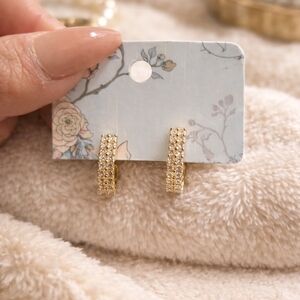 NWOT Stainless Steel Huggie Hoop Earrings Pave-detail